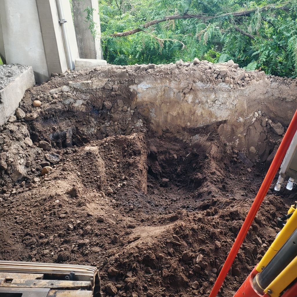 Deep foundation excavation for drainage repair in Warren County NJ