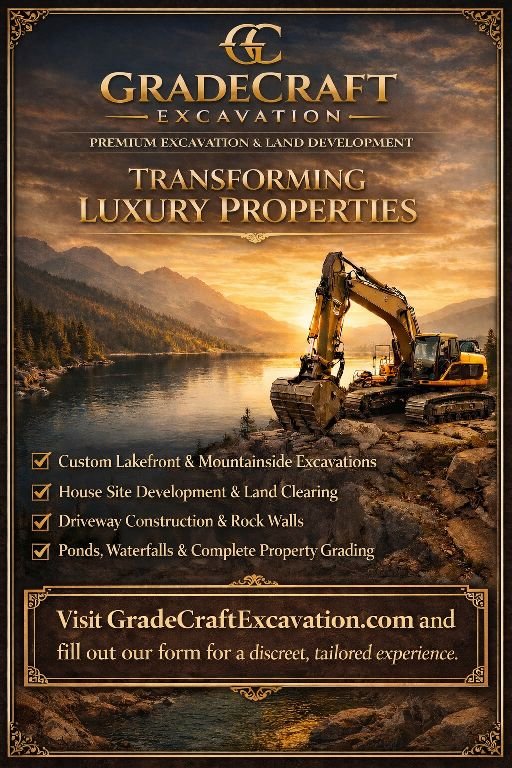 GradeCraft luxury property transformation with excavator at sunset in New Jersey